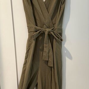Mango Belted Linen-Blend Jumpsuit - Rust/Tobacco - Size Small
